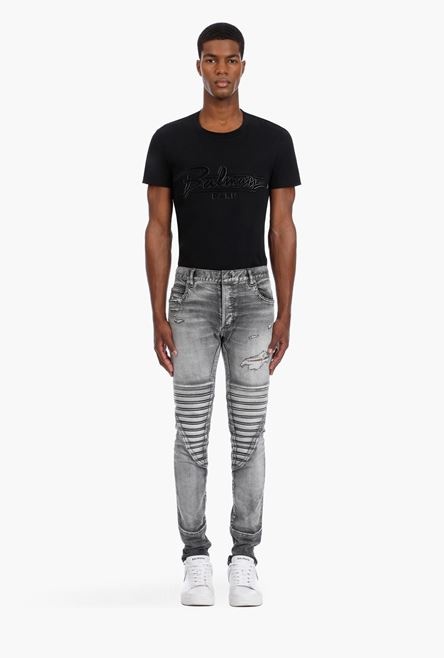 Slim-cut ripped gray cotton jeans - 4