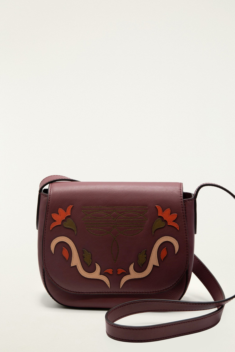 Burgundy Western Embroidered Leather Crossbody Bag 1