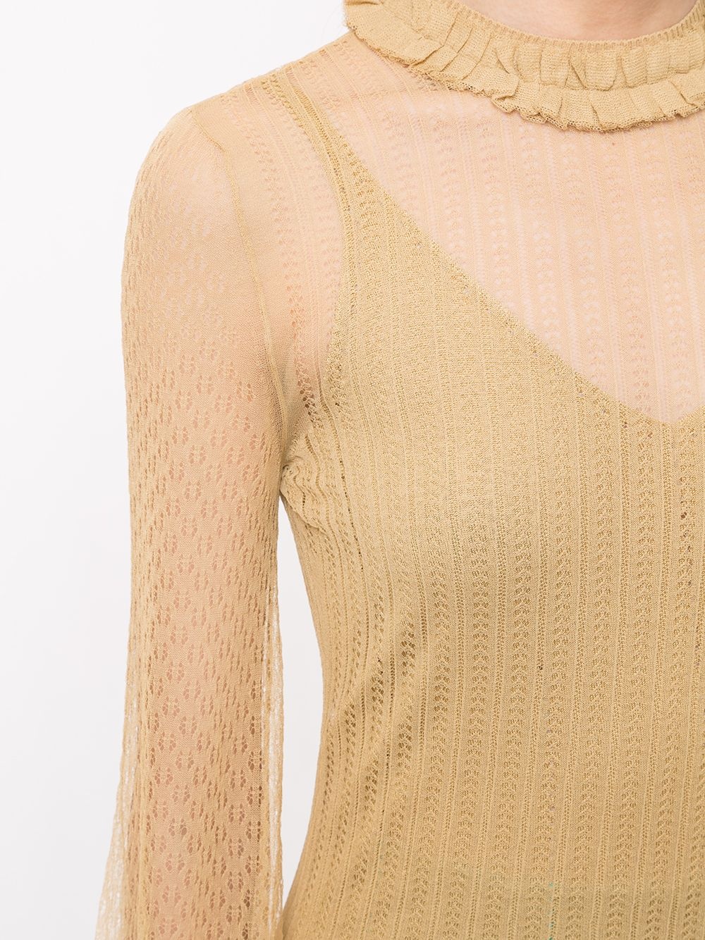 sheer open-knit ruffle-trim top - 5