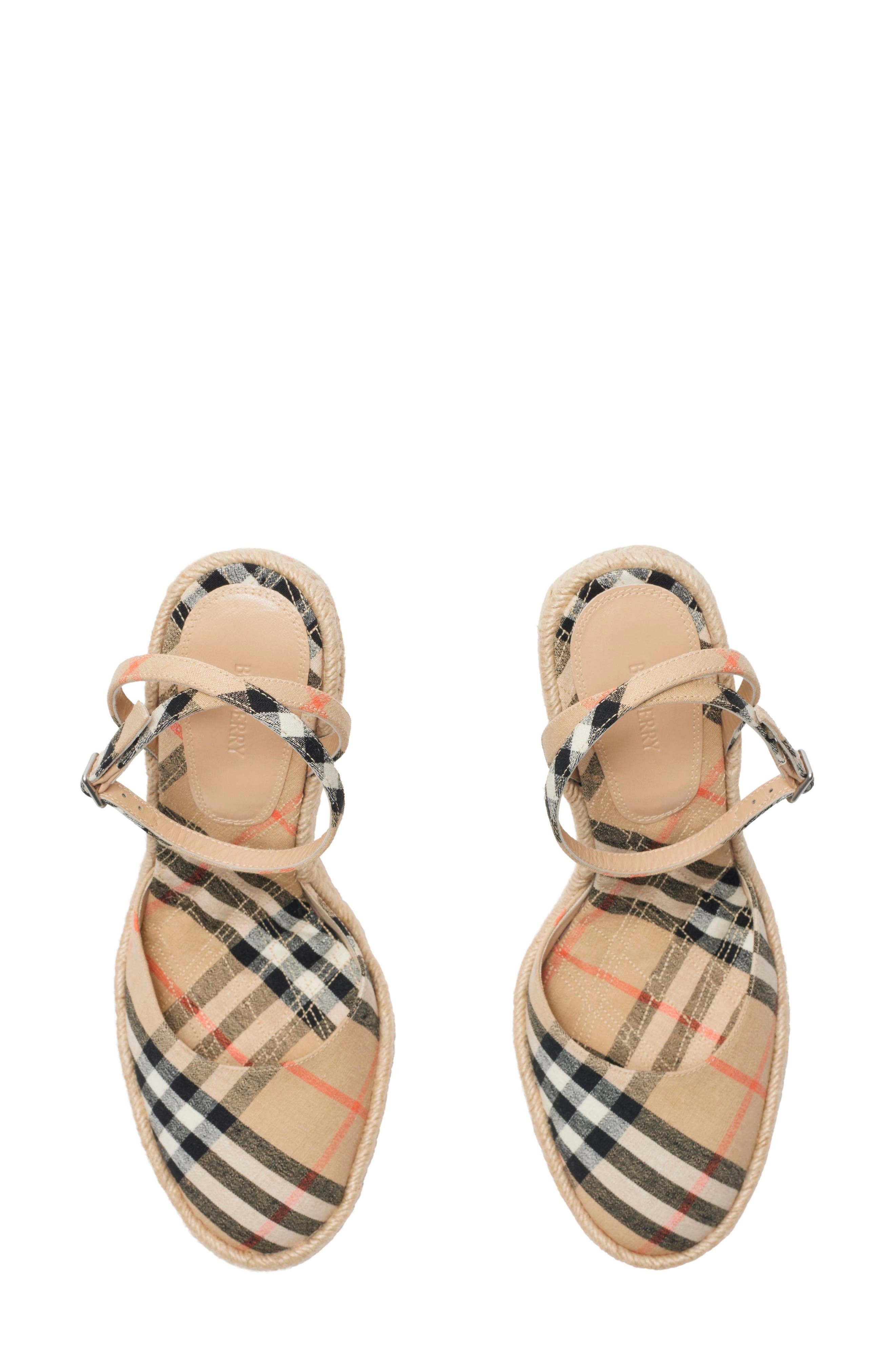 burberry Mews Ankle Strap Espadrille Wedge Sandal in Sand Ip Check at Nordstrom - 3
