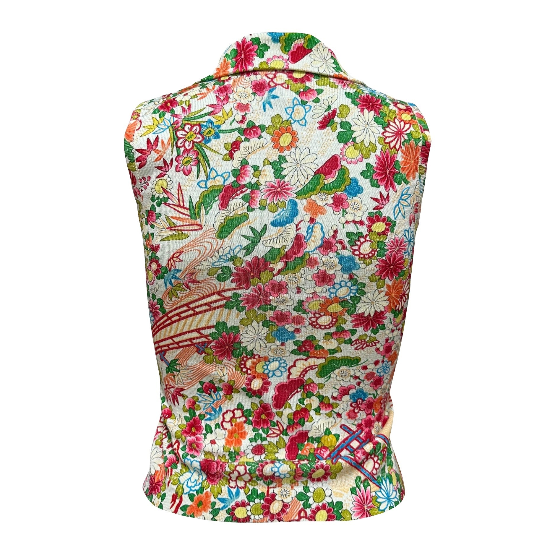 CHRISTIAN DIOR Spring Summer 2002 Floral Print Knit Sleeveless Cropped Tank Top - 2