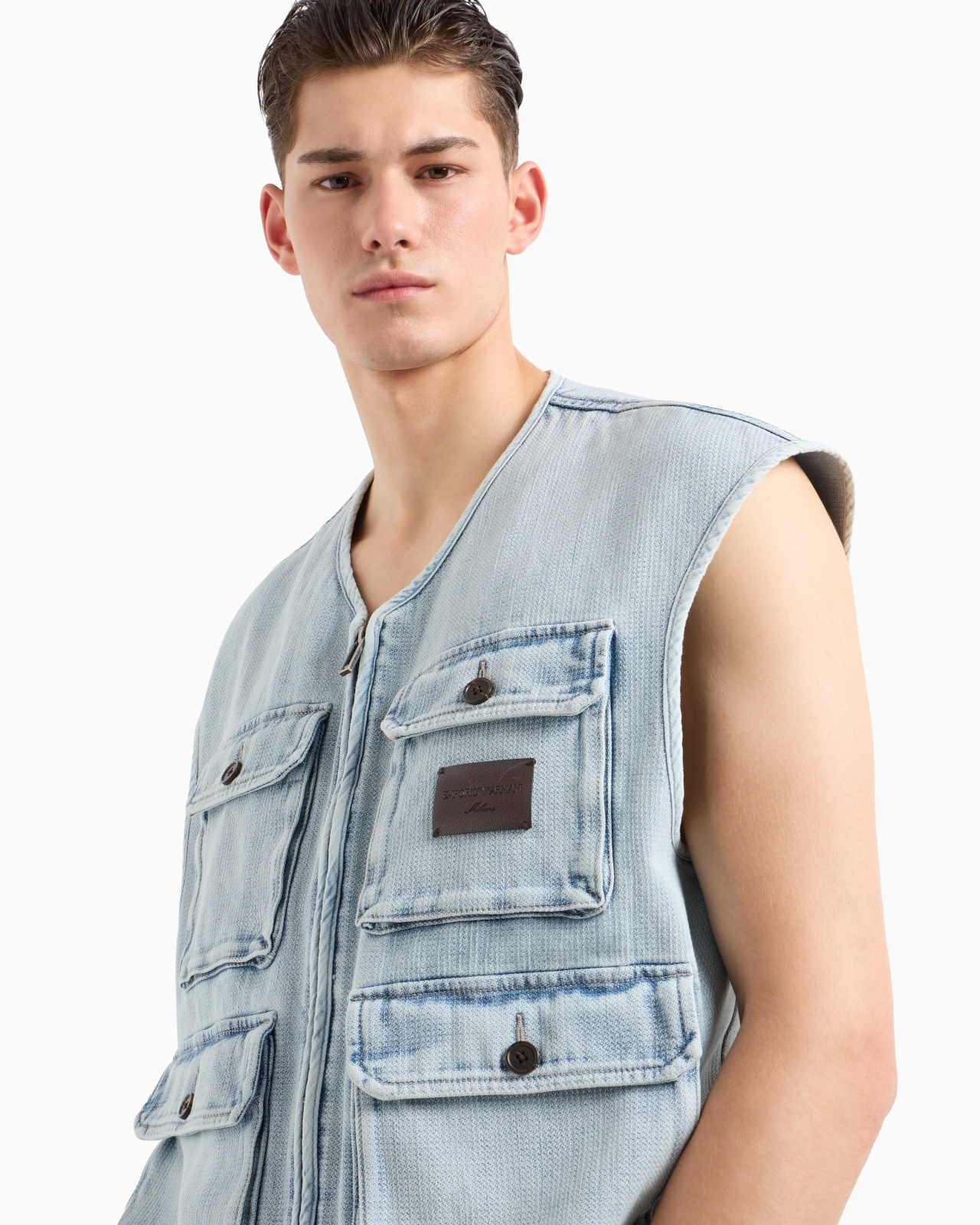 MULTI-POCKET DENIM-EFFECT DOBBY FABRIC SLEEVELESS TOP - 5