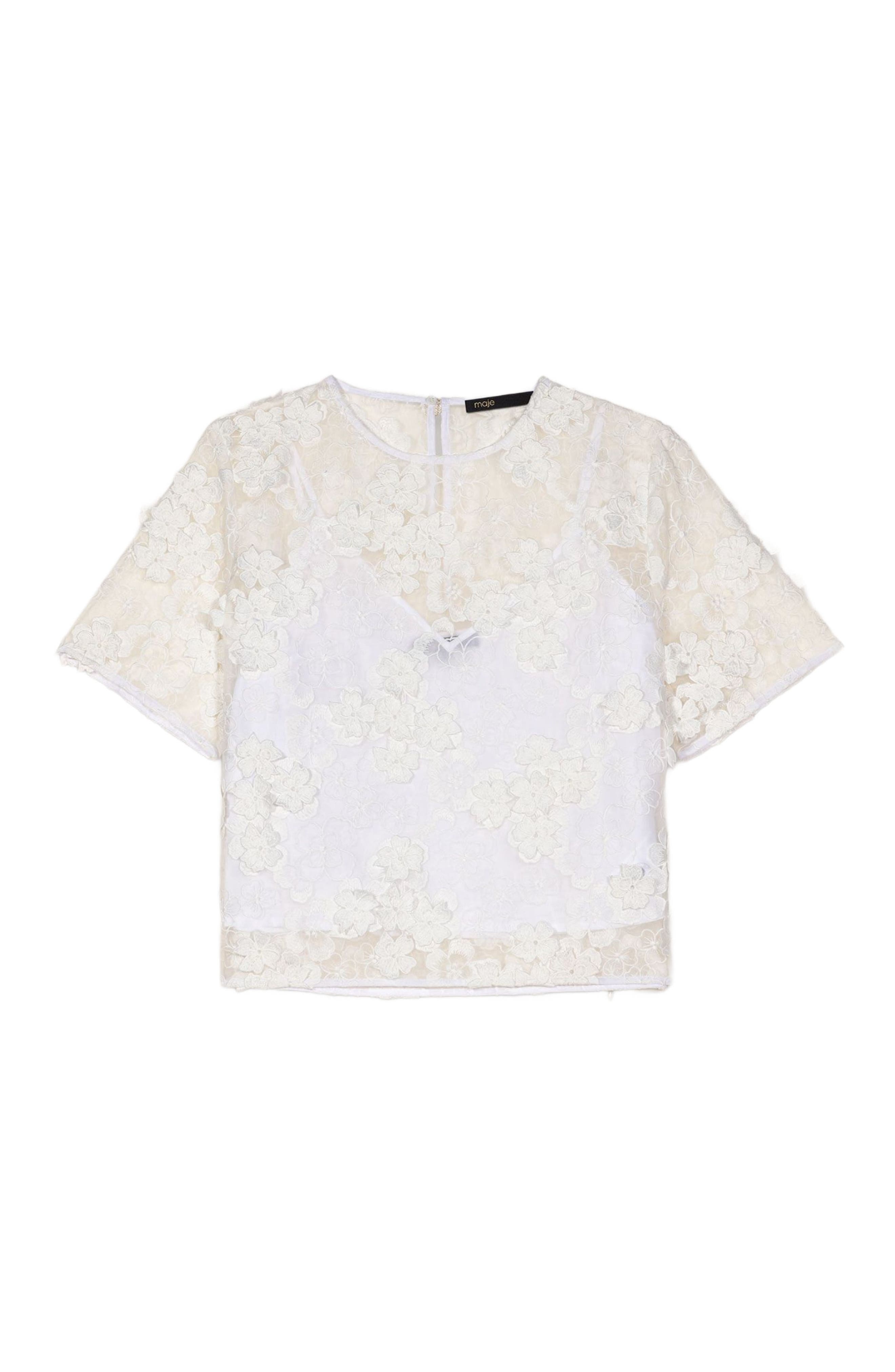 maje Embroidered short-sleeved top in White at Nordstrom - 6