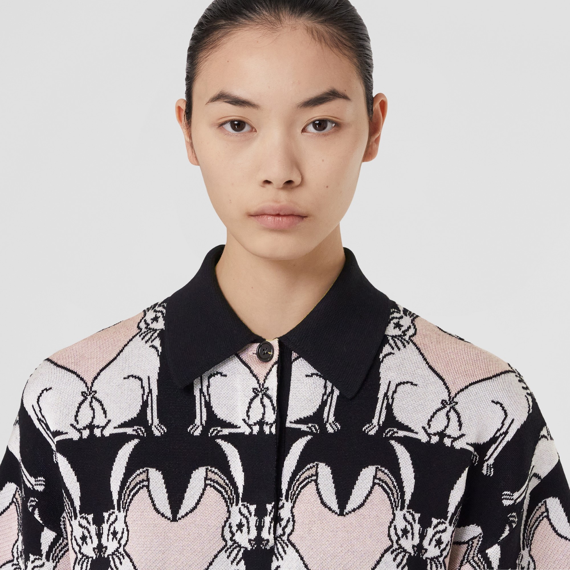 Rabbit Motif Wool Blend Jacquard Polo Shirt Dress - 2