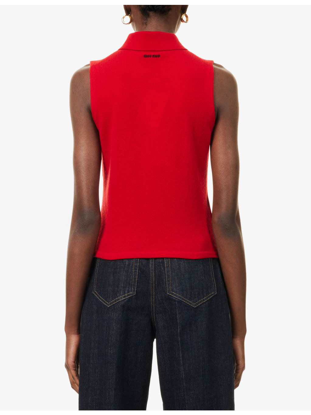 Sleeveless Polo-Collar Cashmere Top - 4