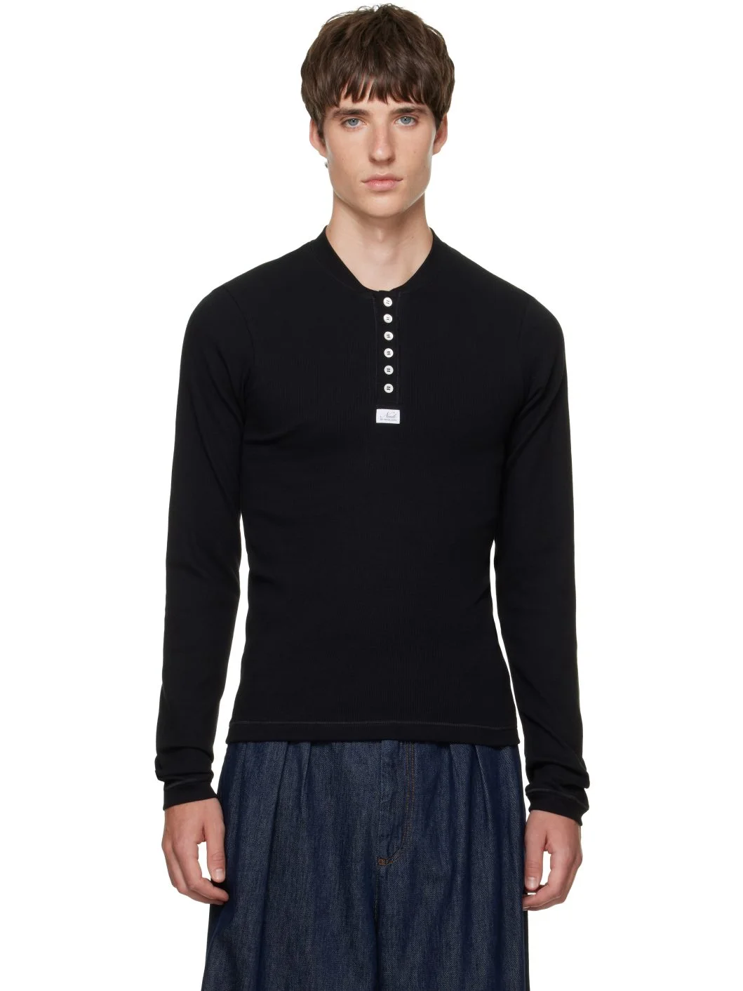 Black Serafino Long Sleeve T-shirt - 1