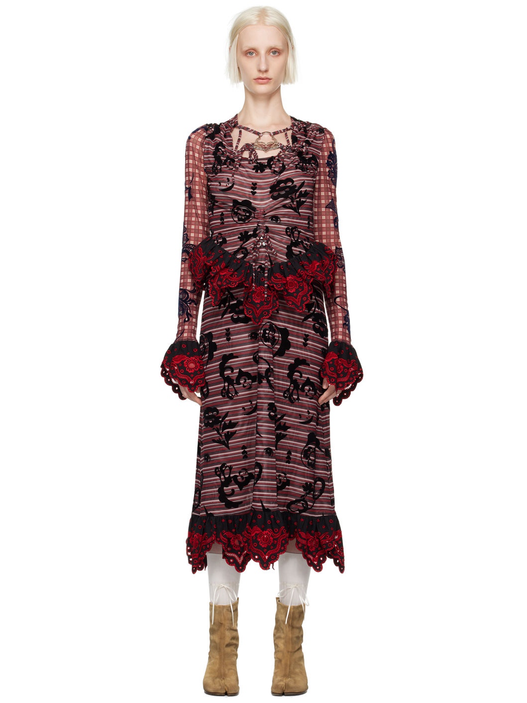Red Sharon Hatch Midi Dress - 1