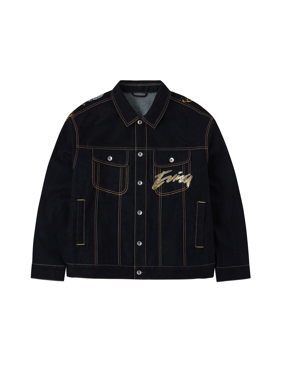 Brushstroke Daicock Print with Logo Embroidery Loose Fit Denim Jacket - 2