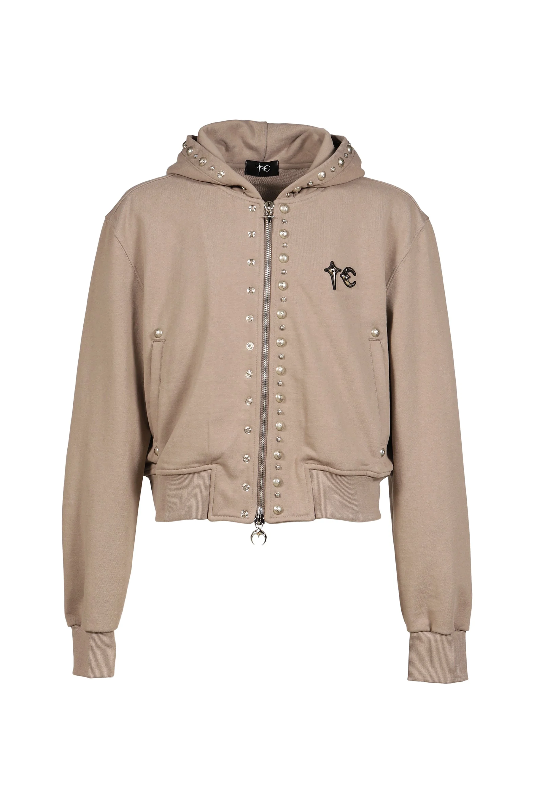 TC STUDDED LINE CROPPED ZIP-UP HOODIE / BEIGE - 1