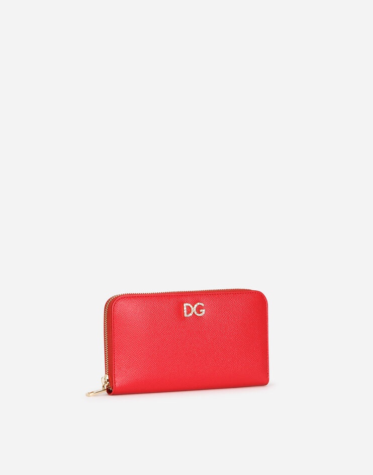 Zip-around wallet in dauphine calfskin with rhinestone DG logo - 2