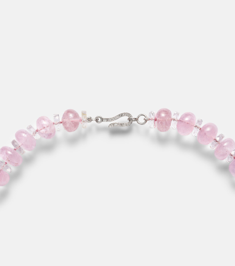 Beaded necklace with morganite, white topaz, and diamonds 6