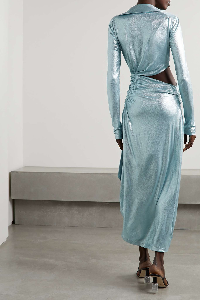 Cutout ruched stretch-lamé midi dress 3