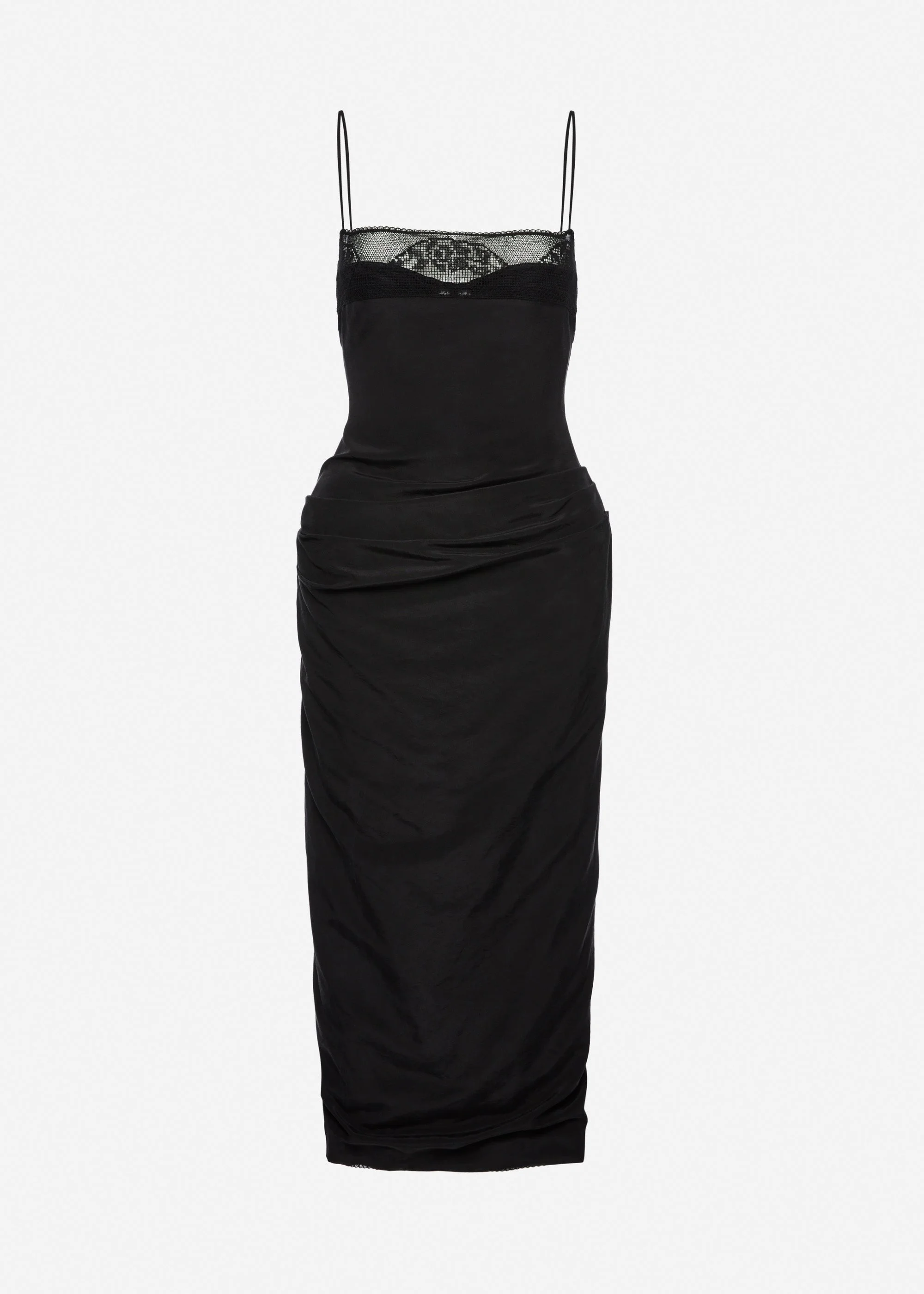 Midi corset dress with lace neckline in black - 1