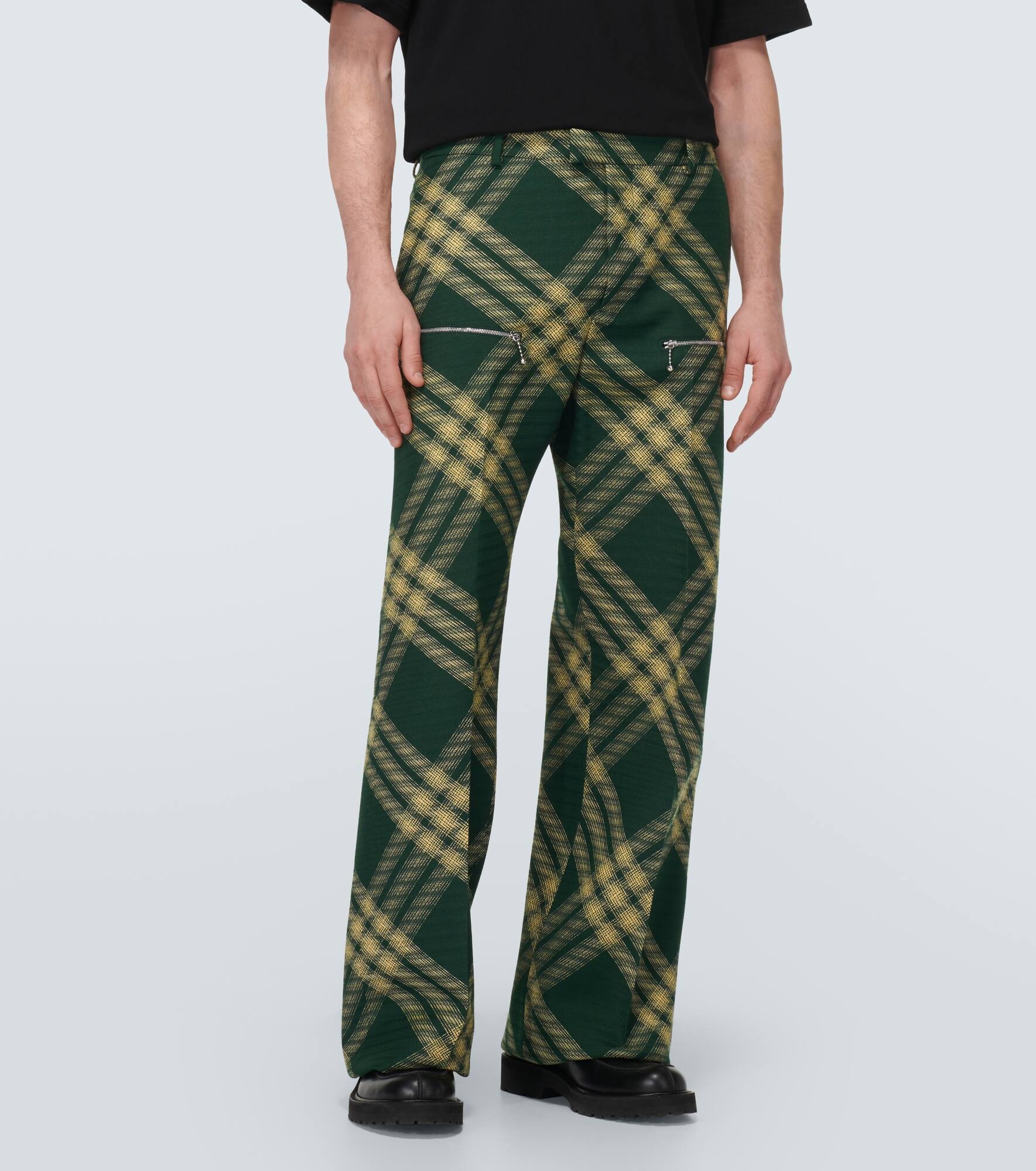 Checked wool twill straight pants - 3