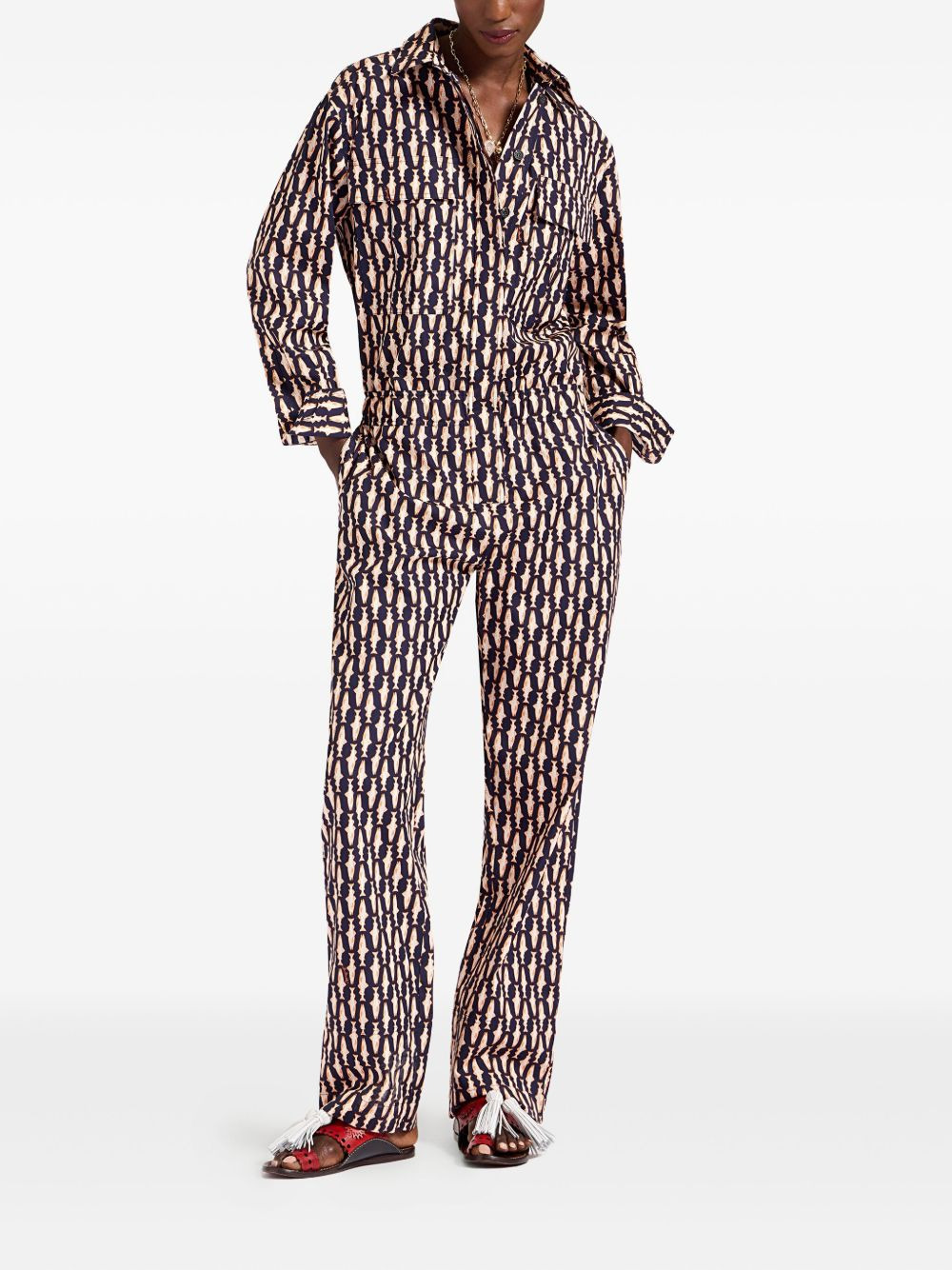 Aviator fish-print collared jumpsuit - 2