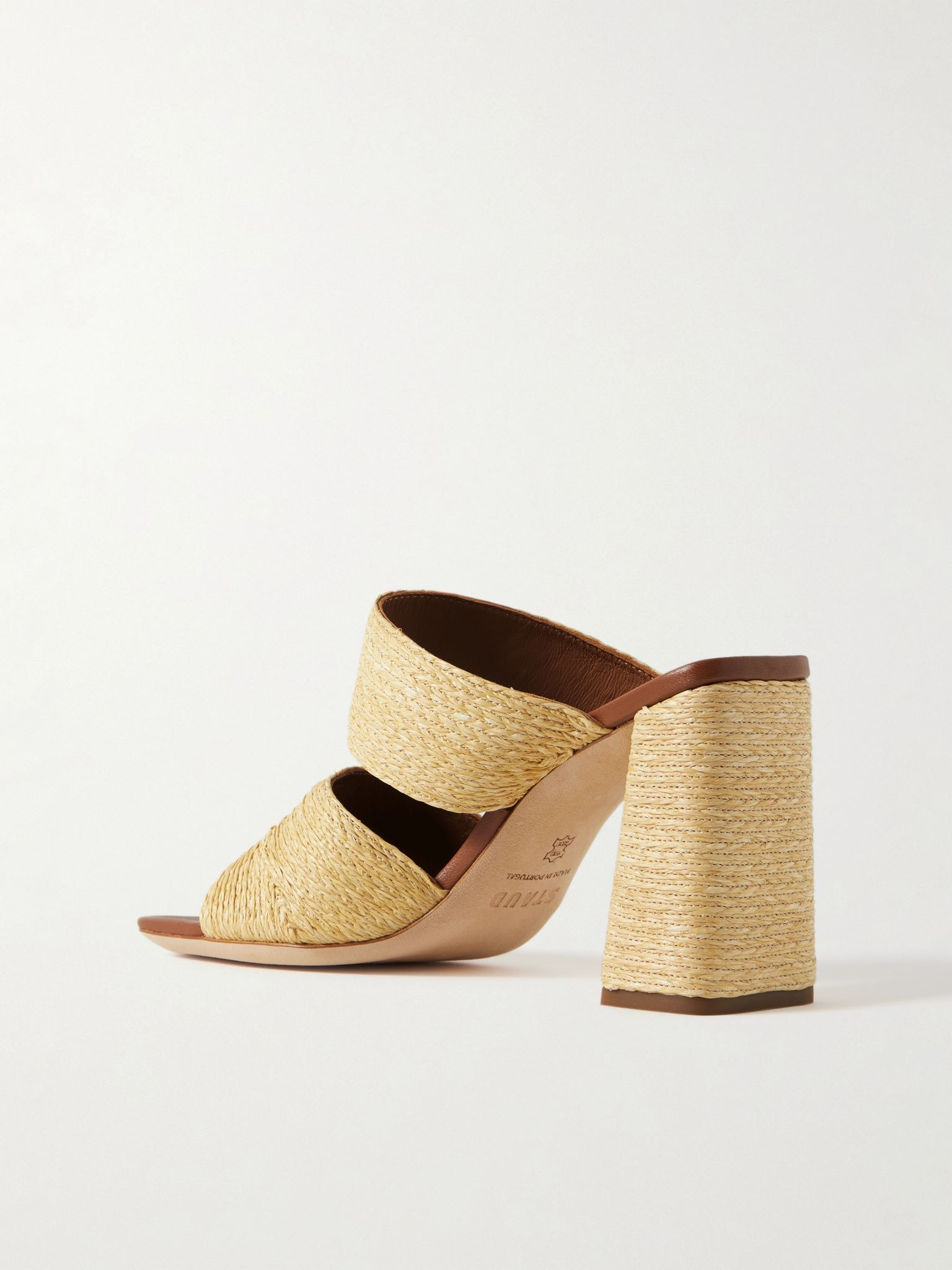 Skylar leather-trimmed raffia sandals Beige - 3
