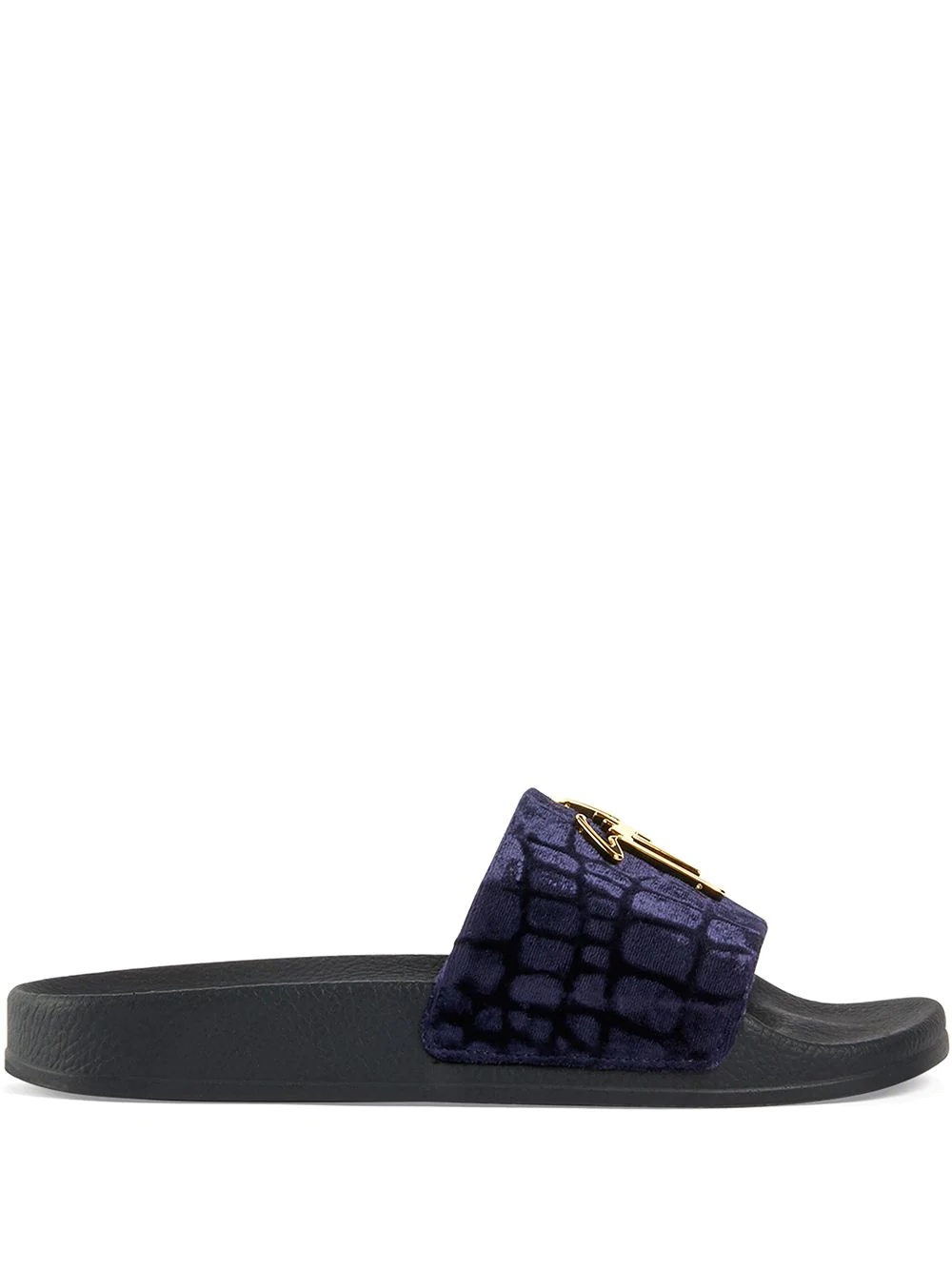 Brett crocodile-effect velvet slides - 1