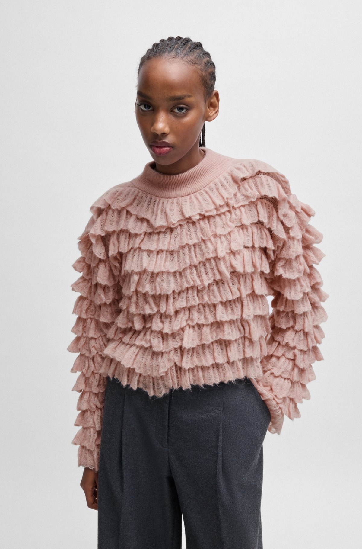 OVERSIZE-FIT MOCK-NECK SWEATER WITH FRILLED STRUCTURE - 2
