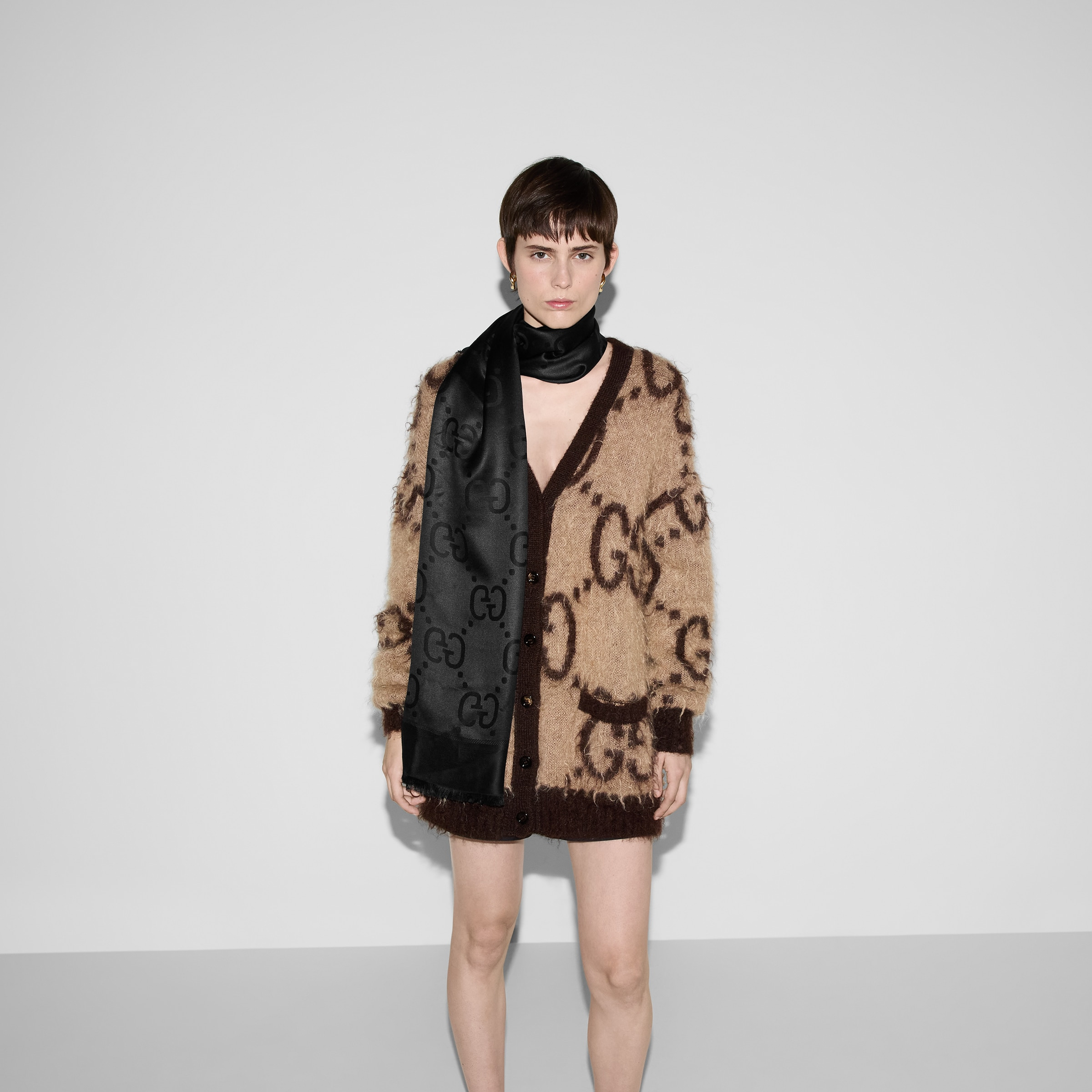 GG jacquard silk wool shawl - 3