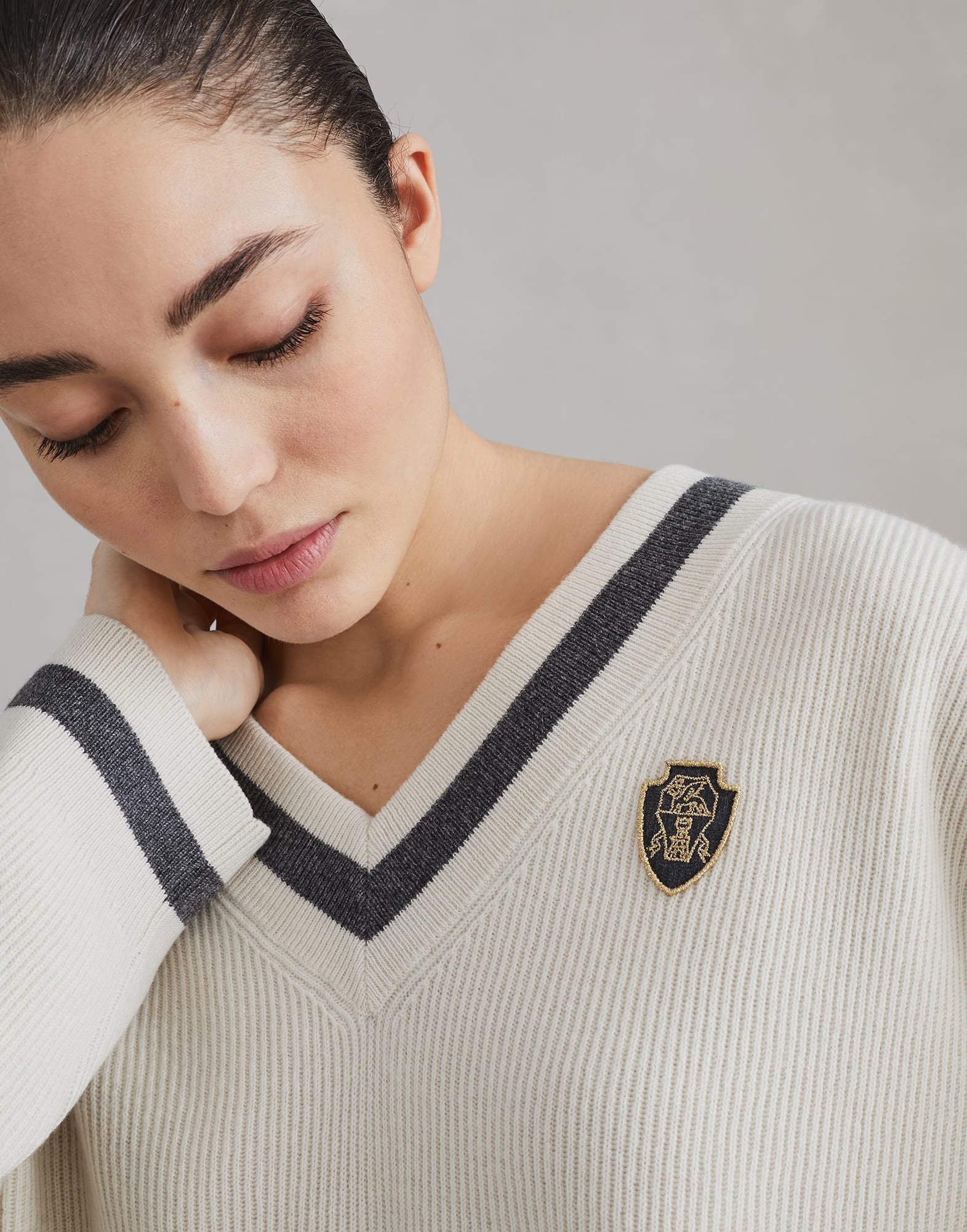 Cashmere English rib sweater with logo - 3