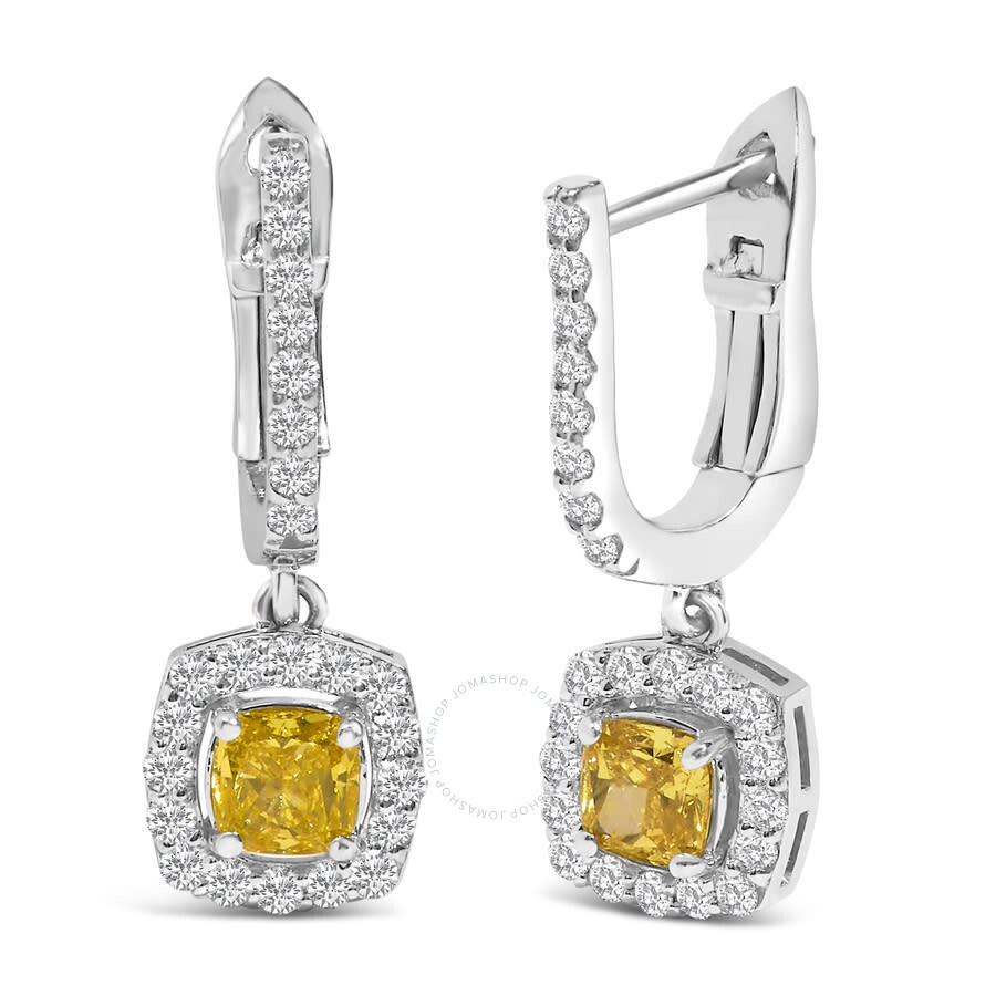 Haus Of Brilliance - Haus of Brilliance 14K White Gold 1 1/5 Cttw Yellow Lab Grown Diamond Halo Drop and Dangle Earrings - 2