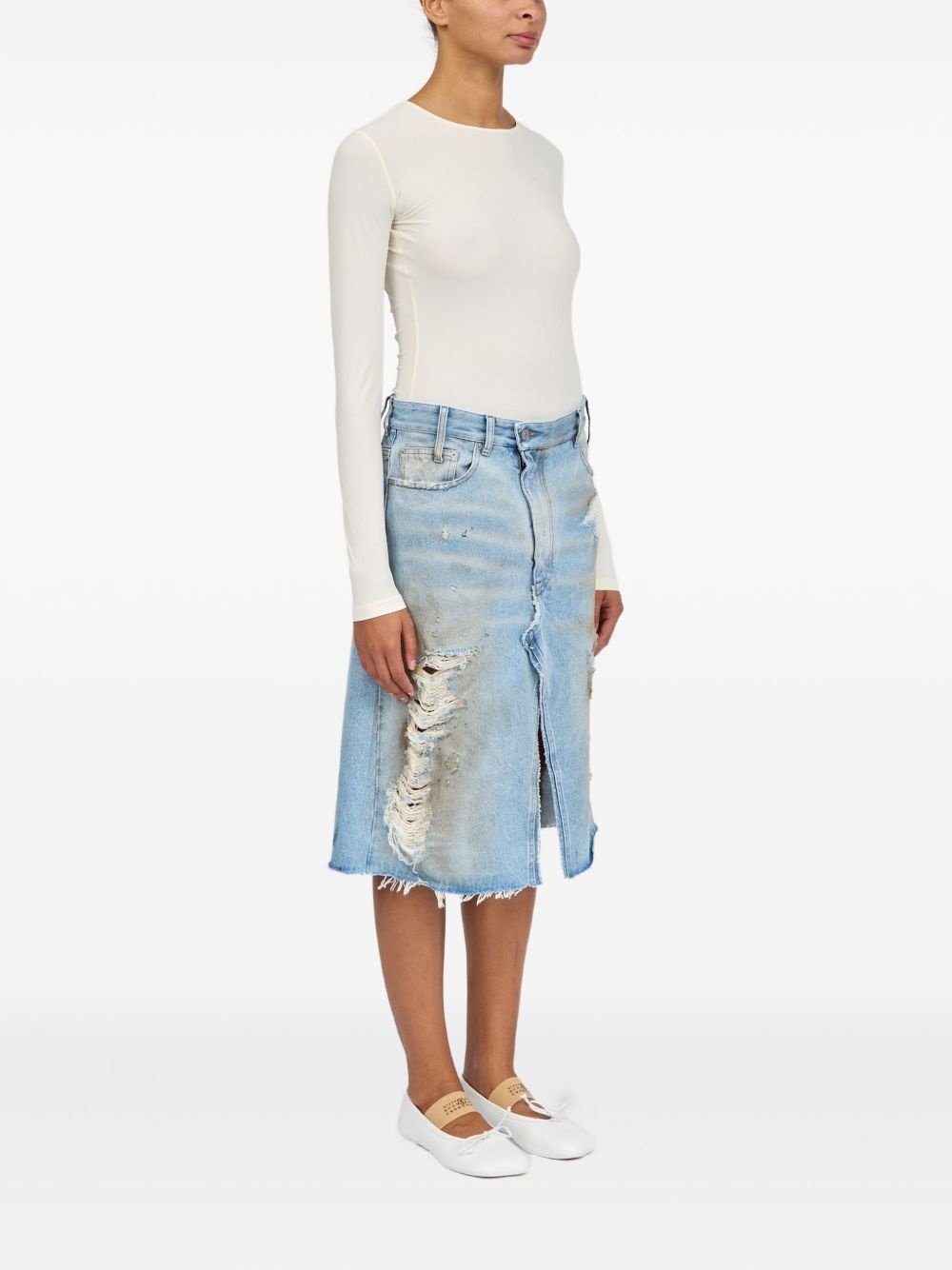 ripped-detail denim skirt - 3