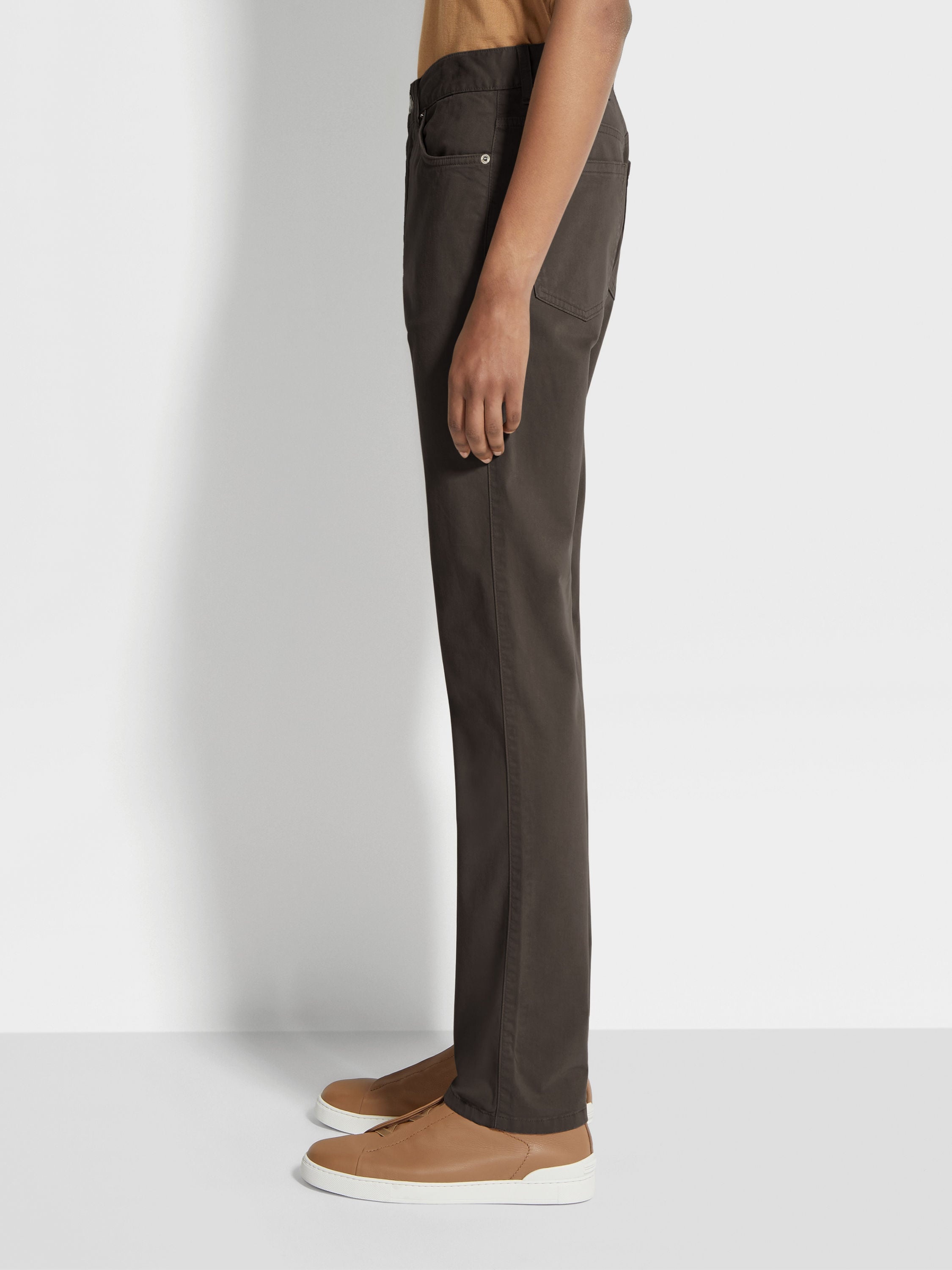 DARK BROWN STRETCH COTTON ROCCIA JEANS - 3