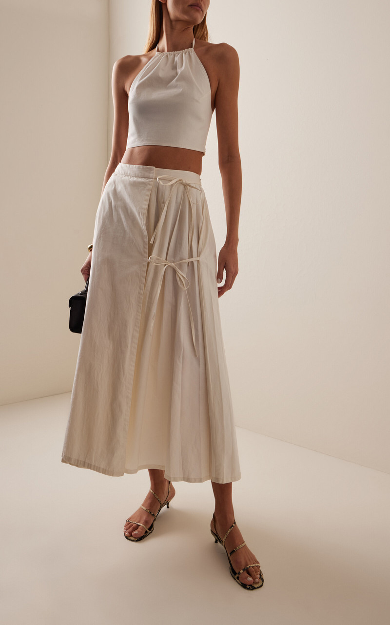 MARLIES GRACE Lou Lou Pleated Cotton Midi Skirt white outlook