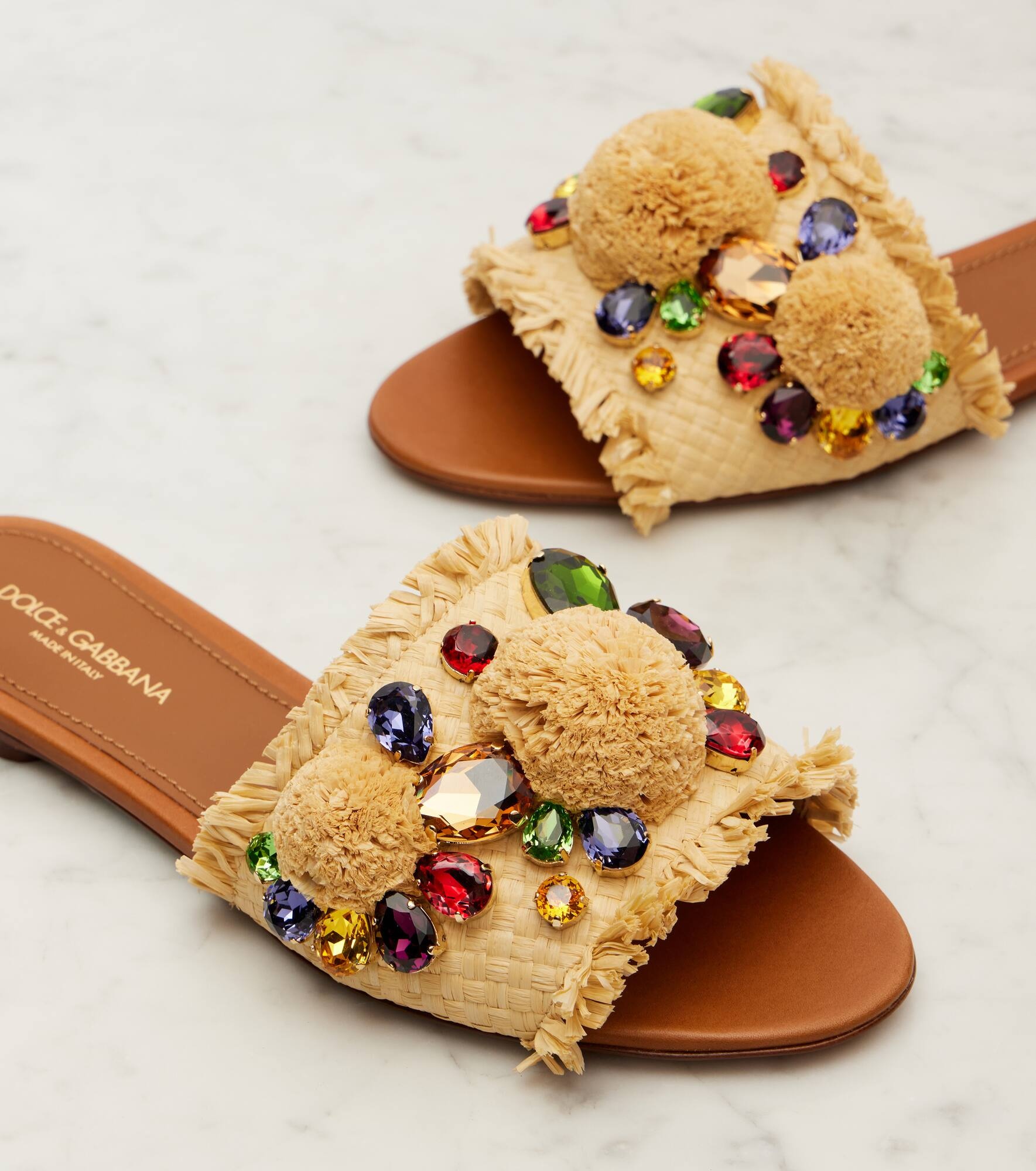 Embellished raffia-effect slides - 5