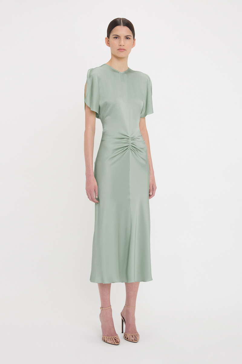knee length dresses for ladies Gathered Waist Midi Dress by Victoria Beckham