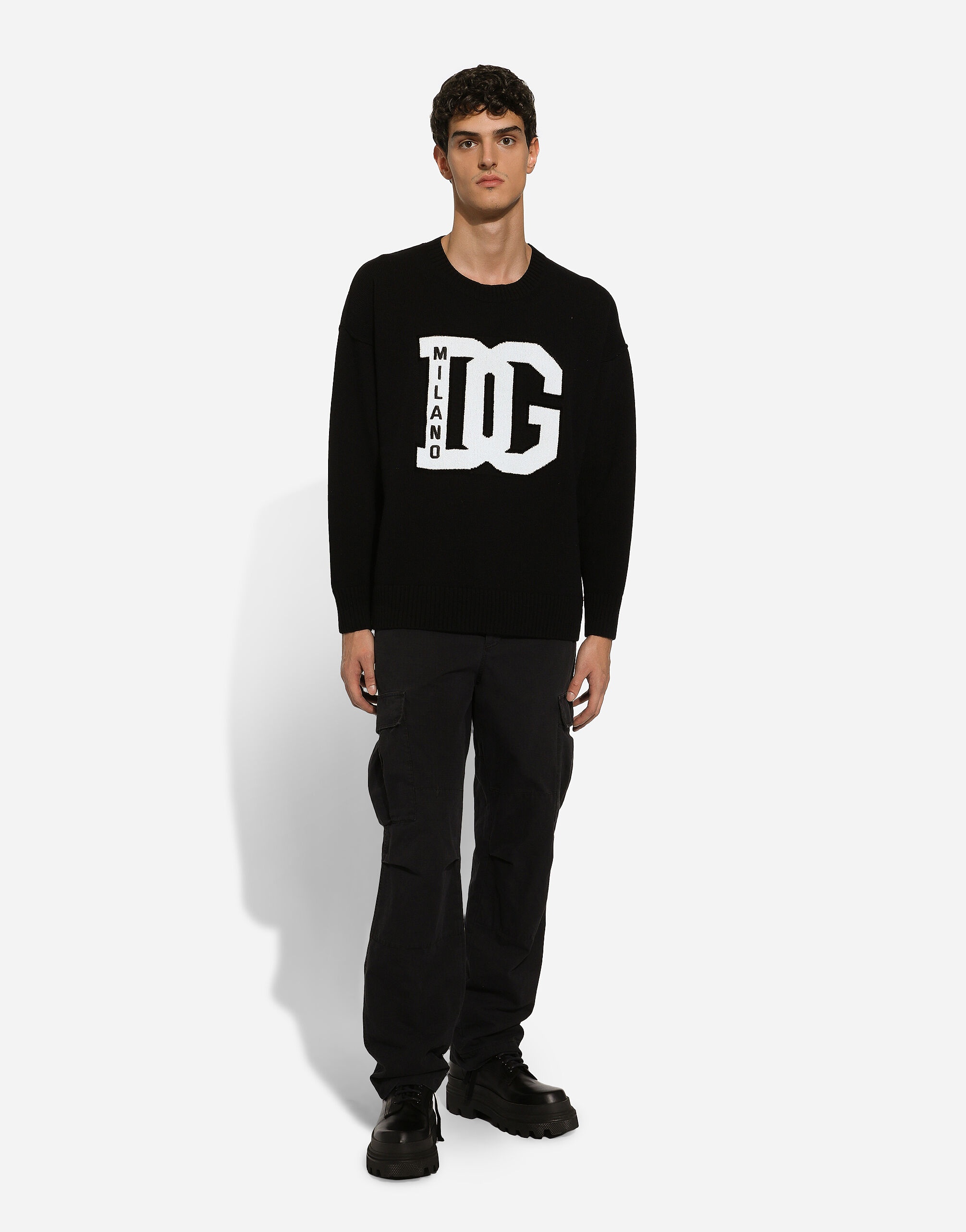 Wool round-neck sweater with DG inlay - 2