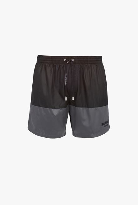 Black and dark gray swimsuit with black embroidered Balmain Paris logo - 1