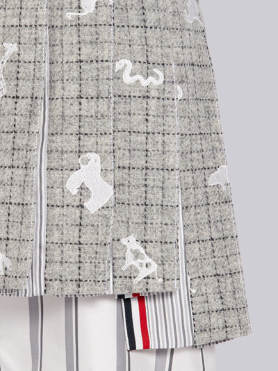 Thom Browne Light Grey Harris Wool Tweed Animal Icon Embroidered Classic Mini Pleated Skirt outlook