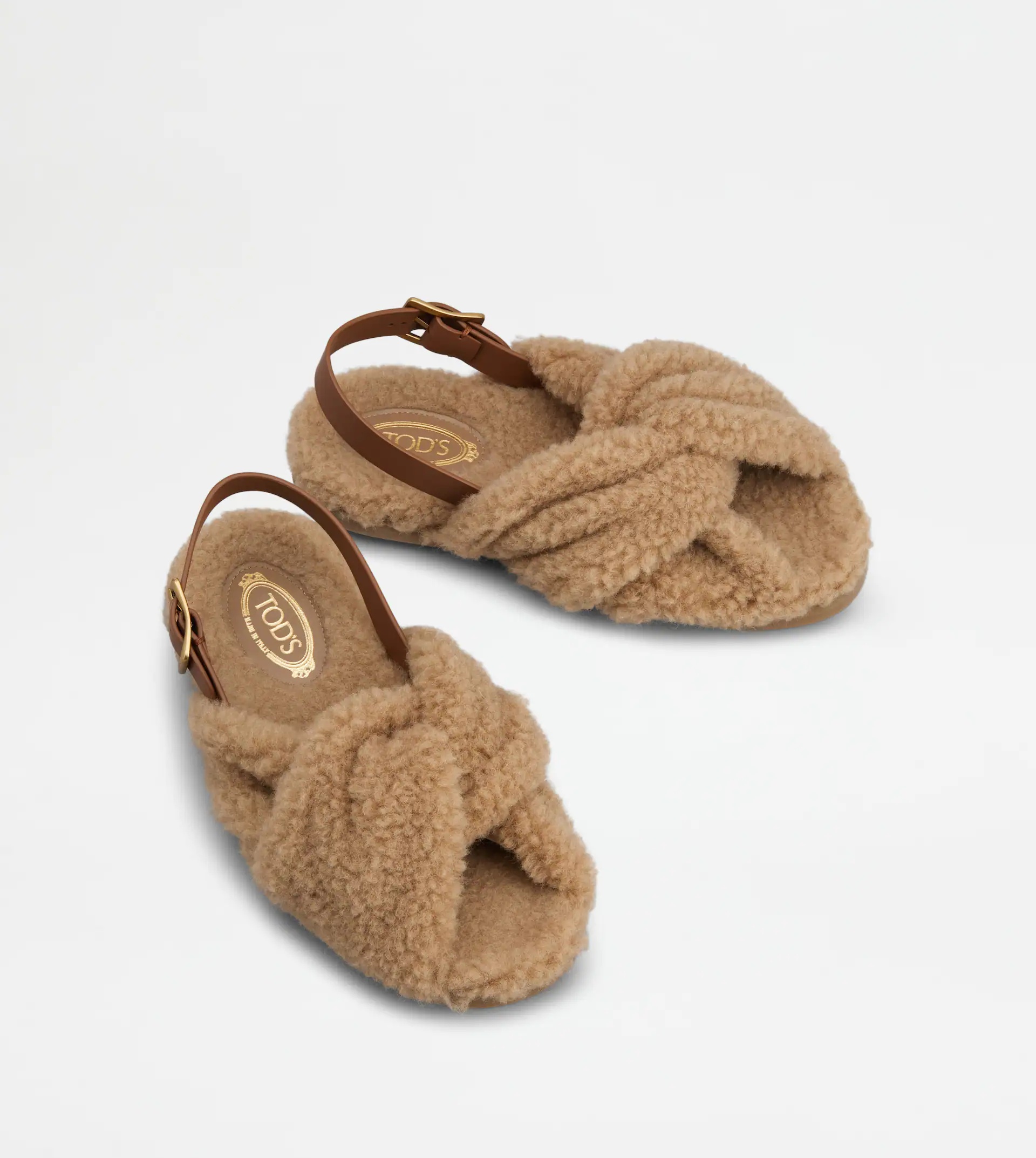 SANDALS IN LEATHER AND WOOL - BROWN - 2