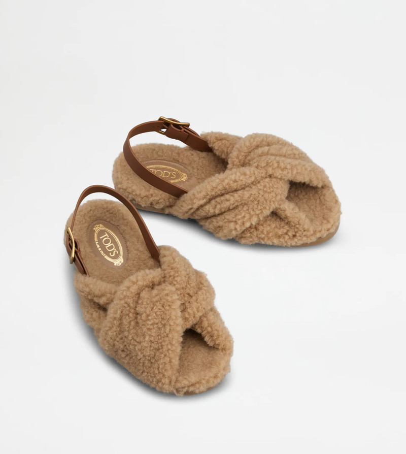 Tod's SANDALS IN LEATHER AND WOOL - BROWN outlook