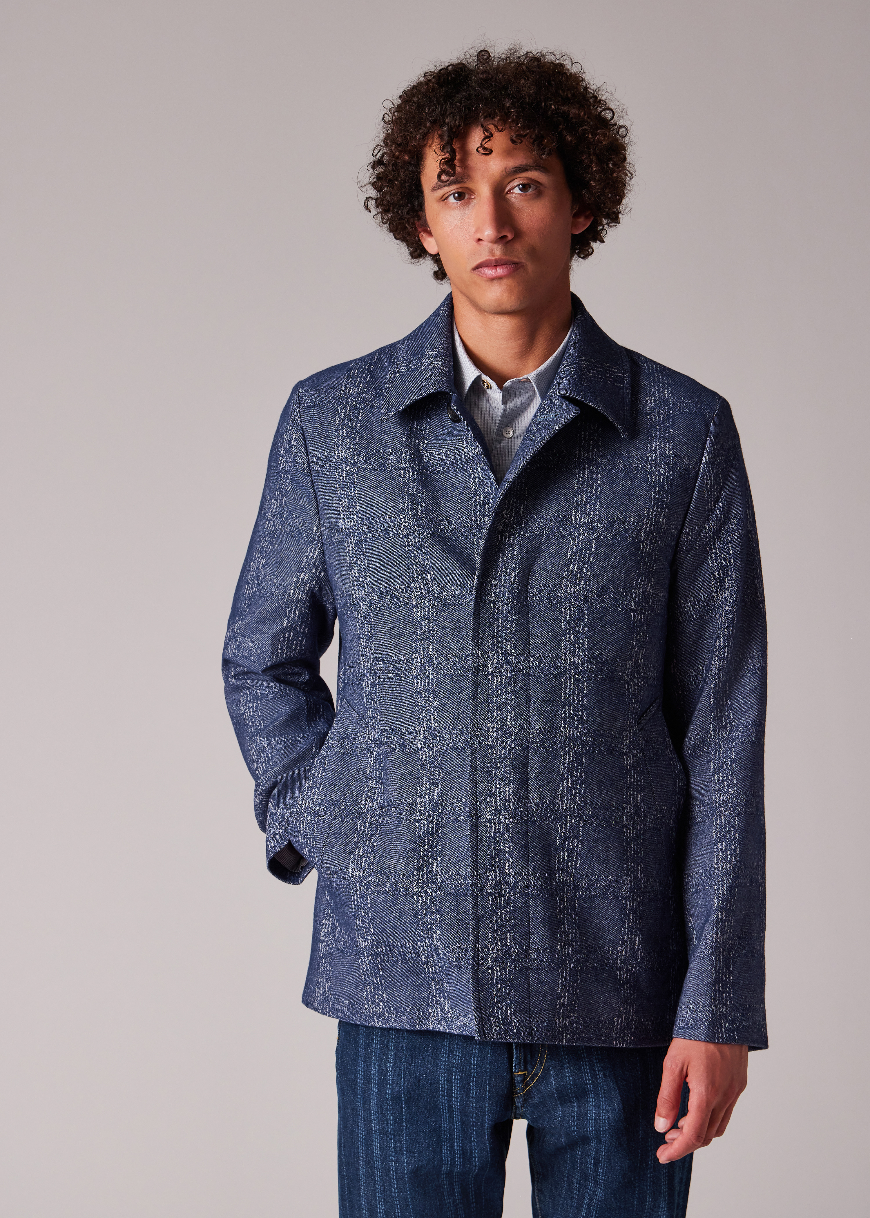 Blue Marl Jacquard Cropped Jacket - 5