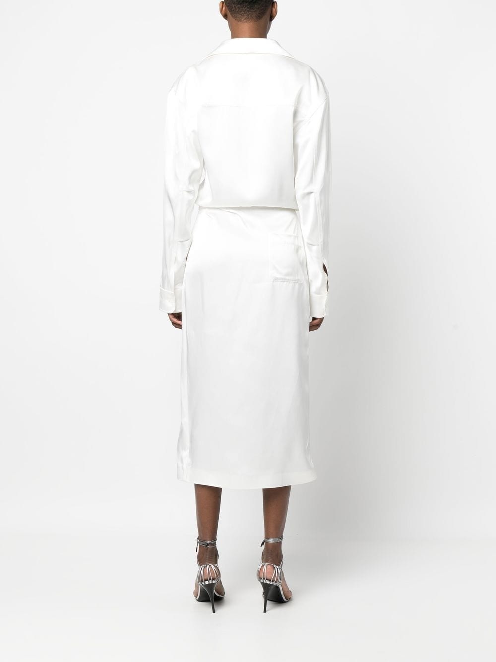 twist-front satin shirt midi dress - 4