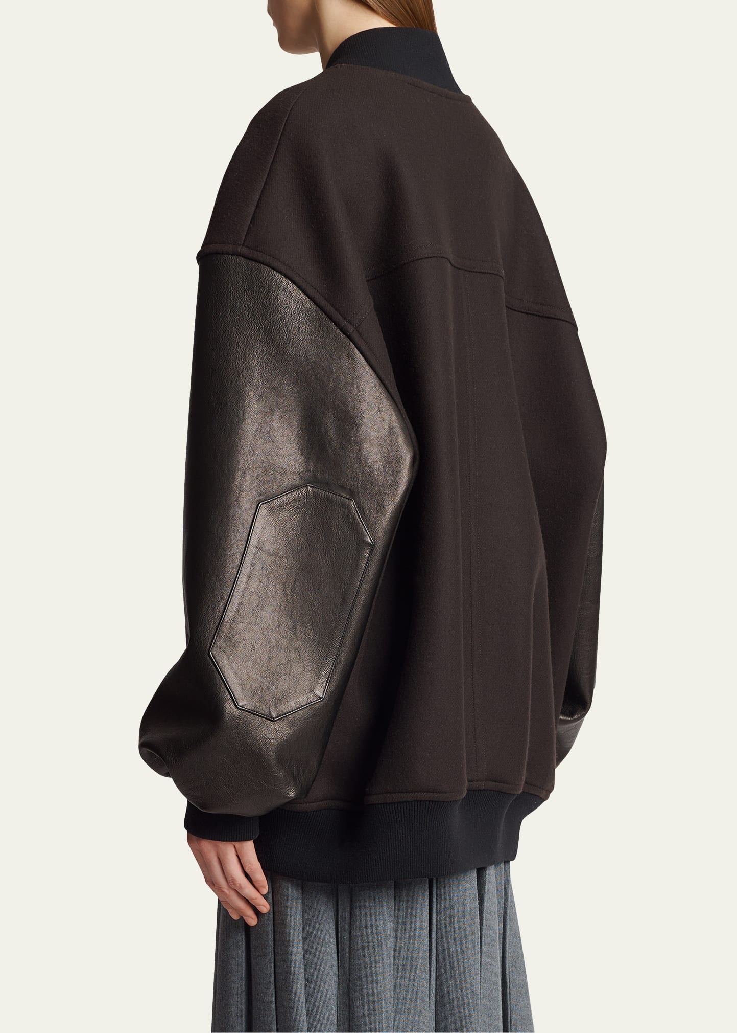 Spencer Wool Bomber Jacket with Leather Sleeves - 3