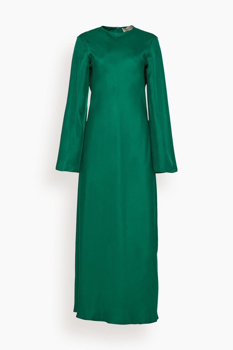 Minimal Wide Sleeved Silk Dress in Emerald - 1