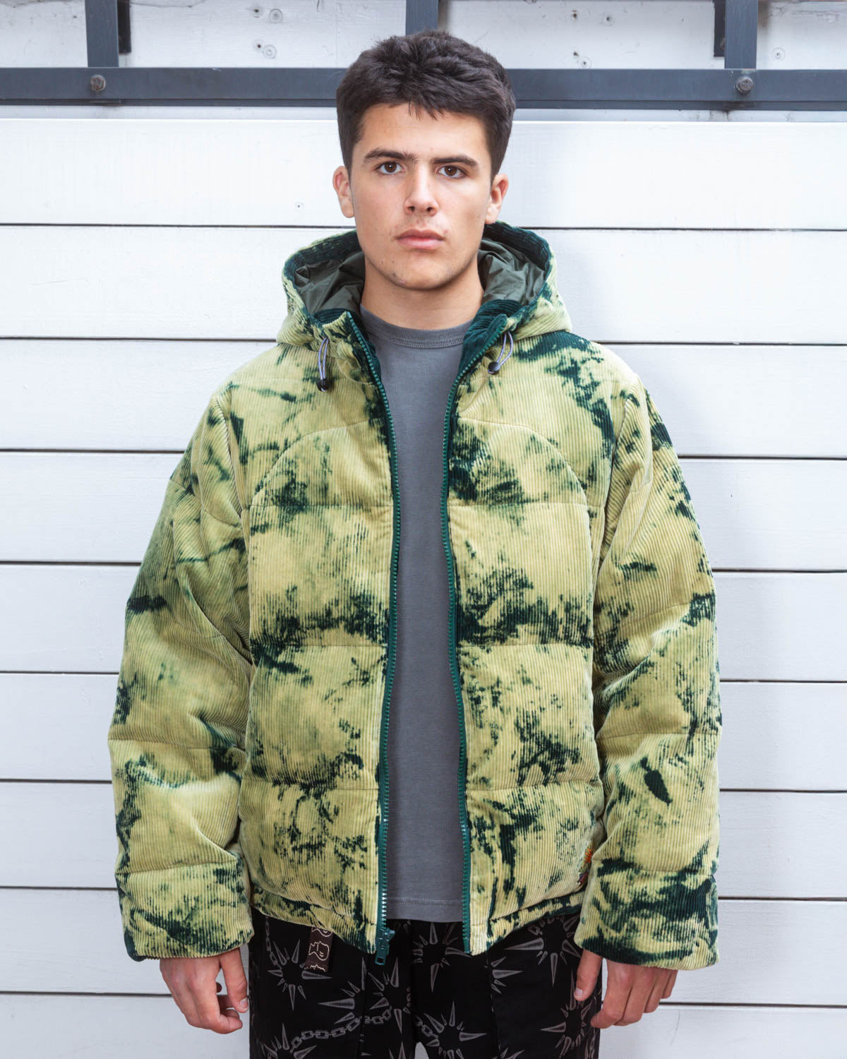Bleach Dyed Dimension Puffer Jacket - Olive - 8