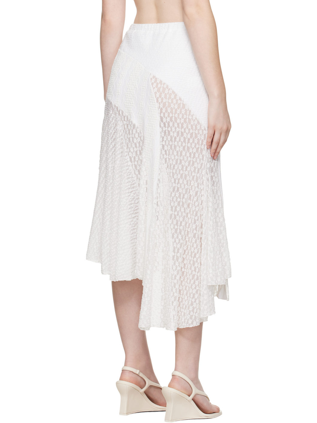 White Lace Trim Mermaid Midi Skirt - 3