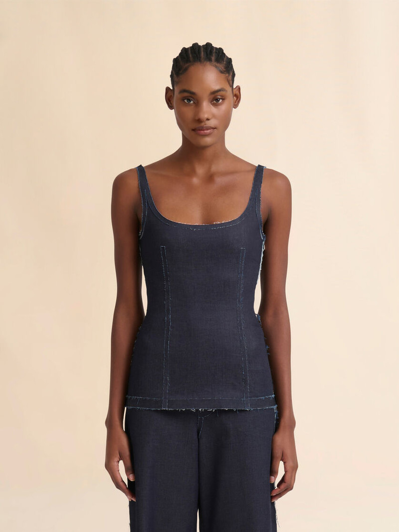 Marni DEEP BLUE STRETCH DENIM TROMPE L'OEIL TANK TOP outlook