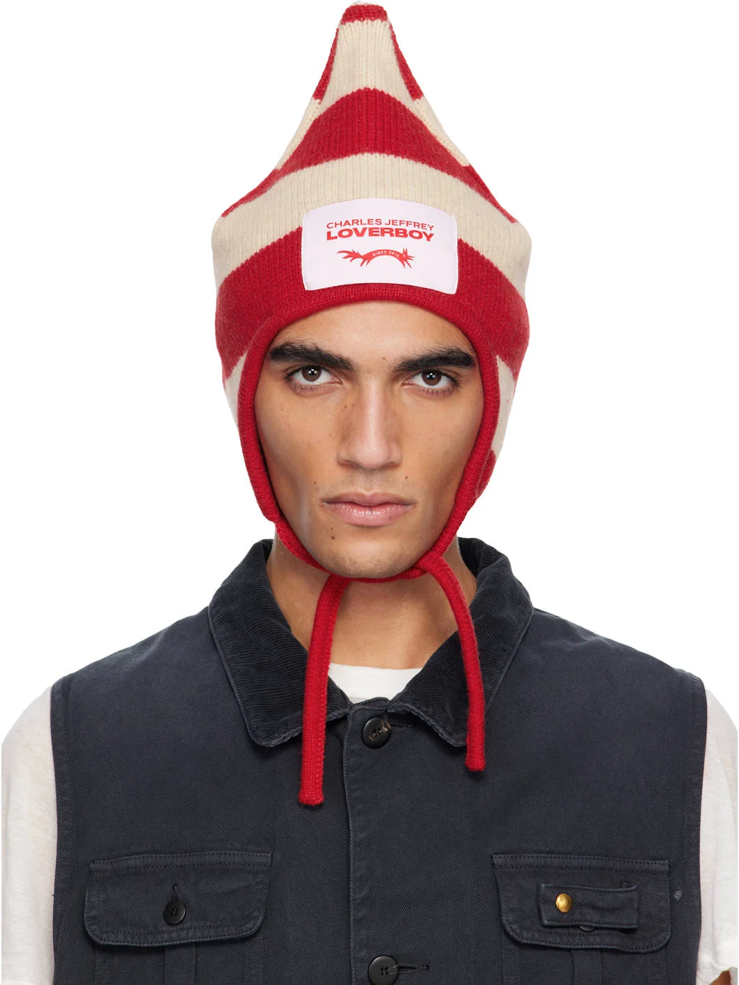 Red & Off-White Spike Bonnet Beanie - 1
