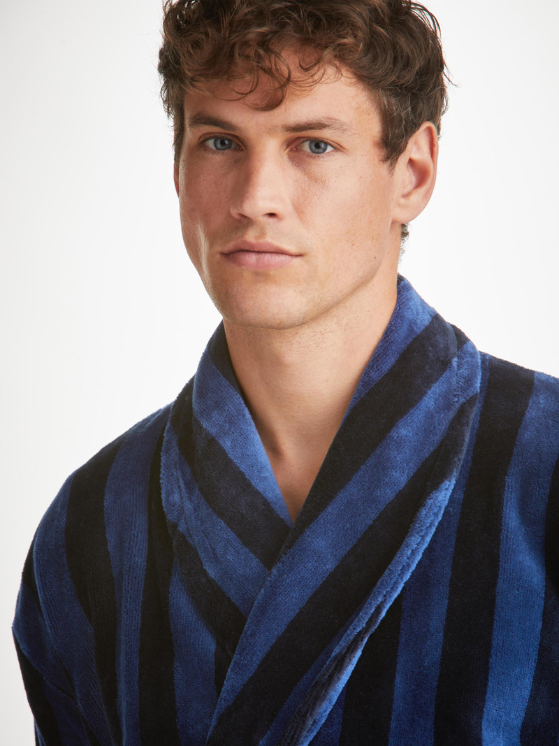Men's Bathrobe Aston Terry Cotton Navy & Black 7