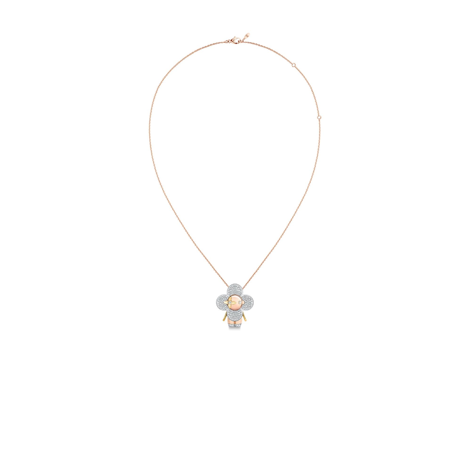 Vivienne large pendant, 3 golds & diamonds pavage - 5