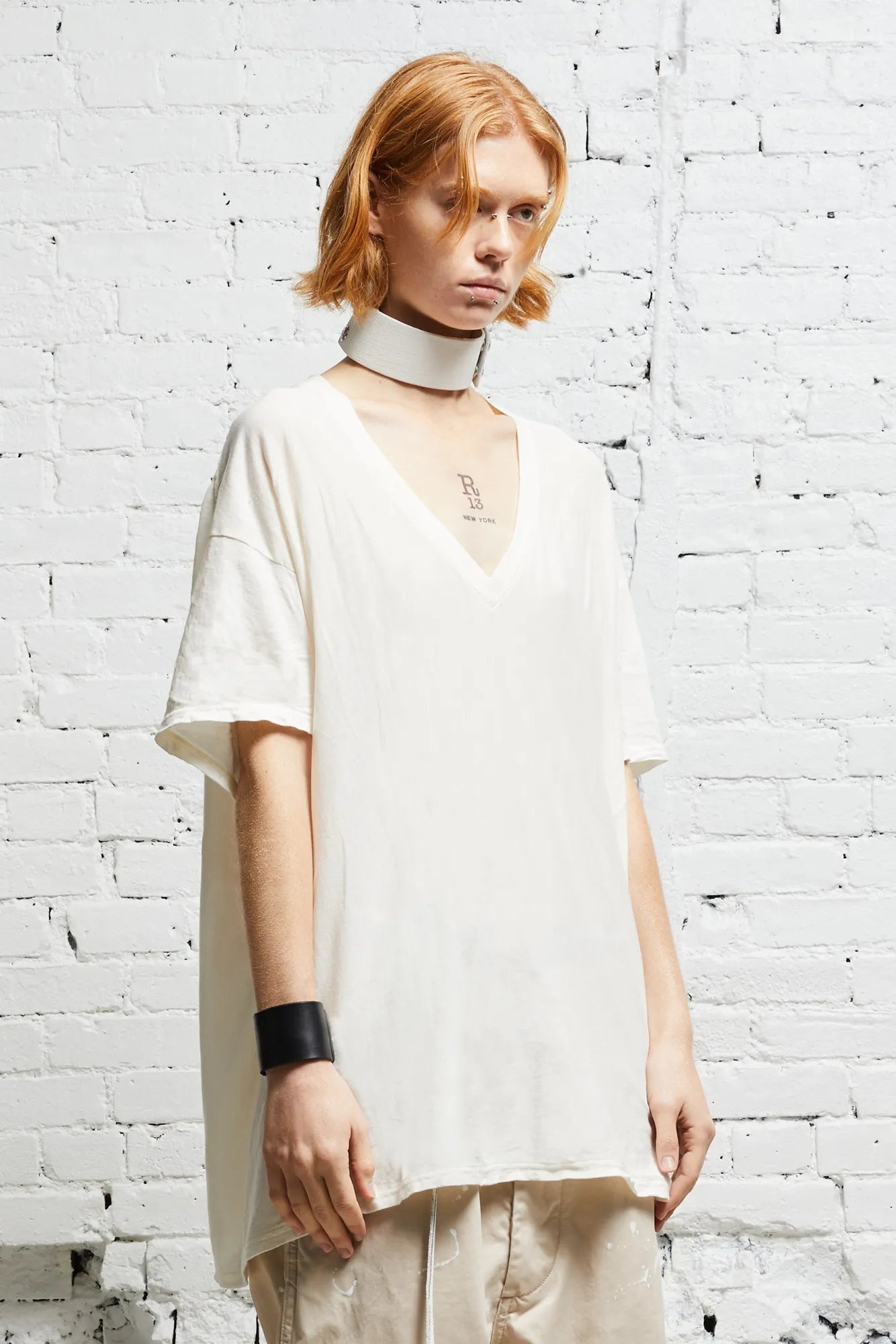 V-NECK BOXY T - ECRU - 3