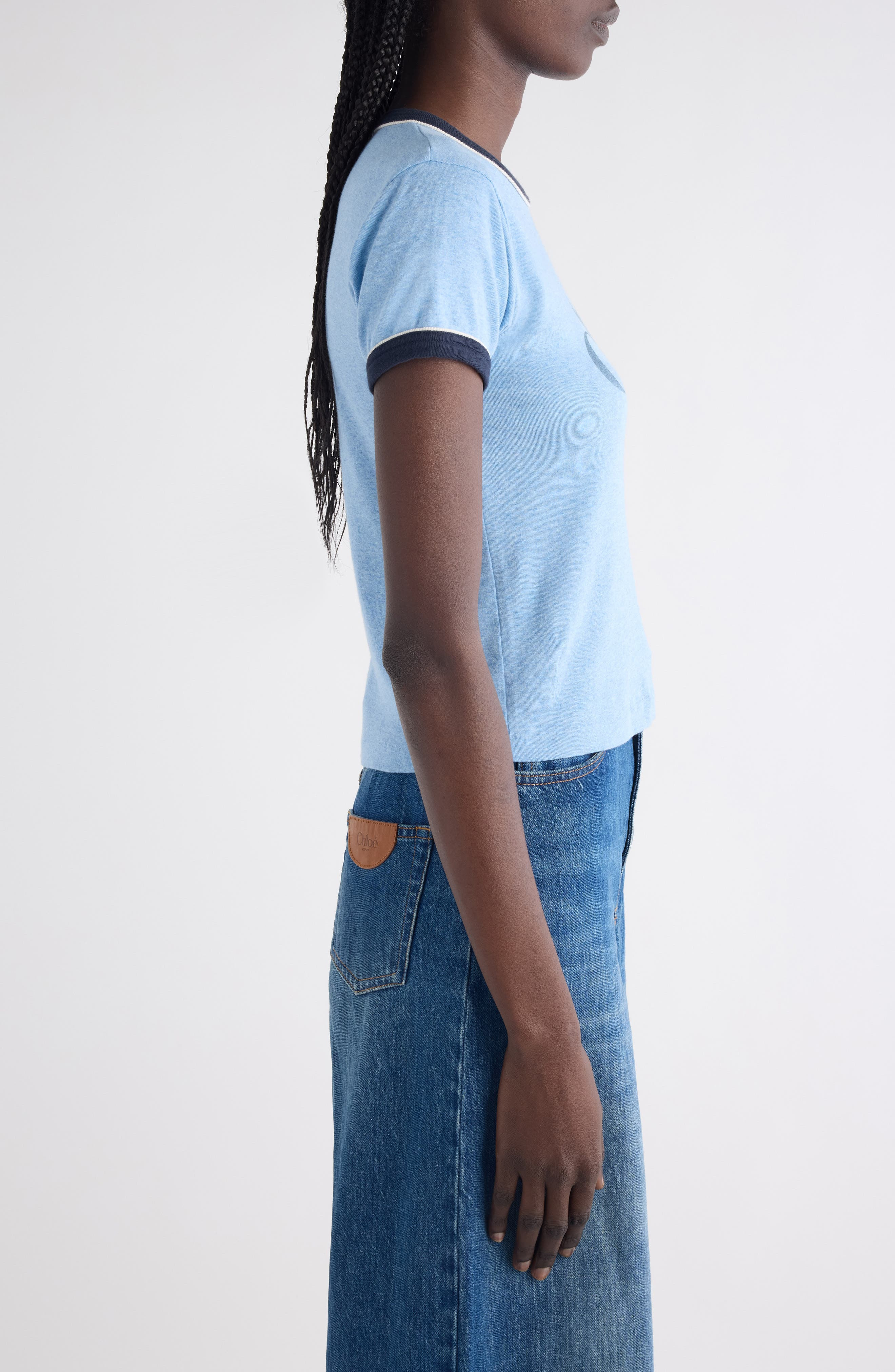 Chloé Logo Cotton Ringer Graphic T-Shirt in Ceylan Blue at Nordstrom - 4