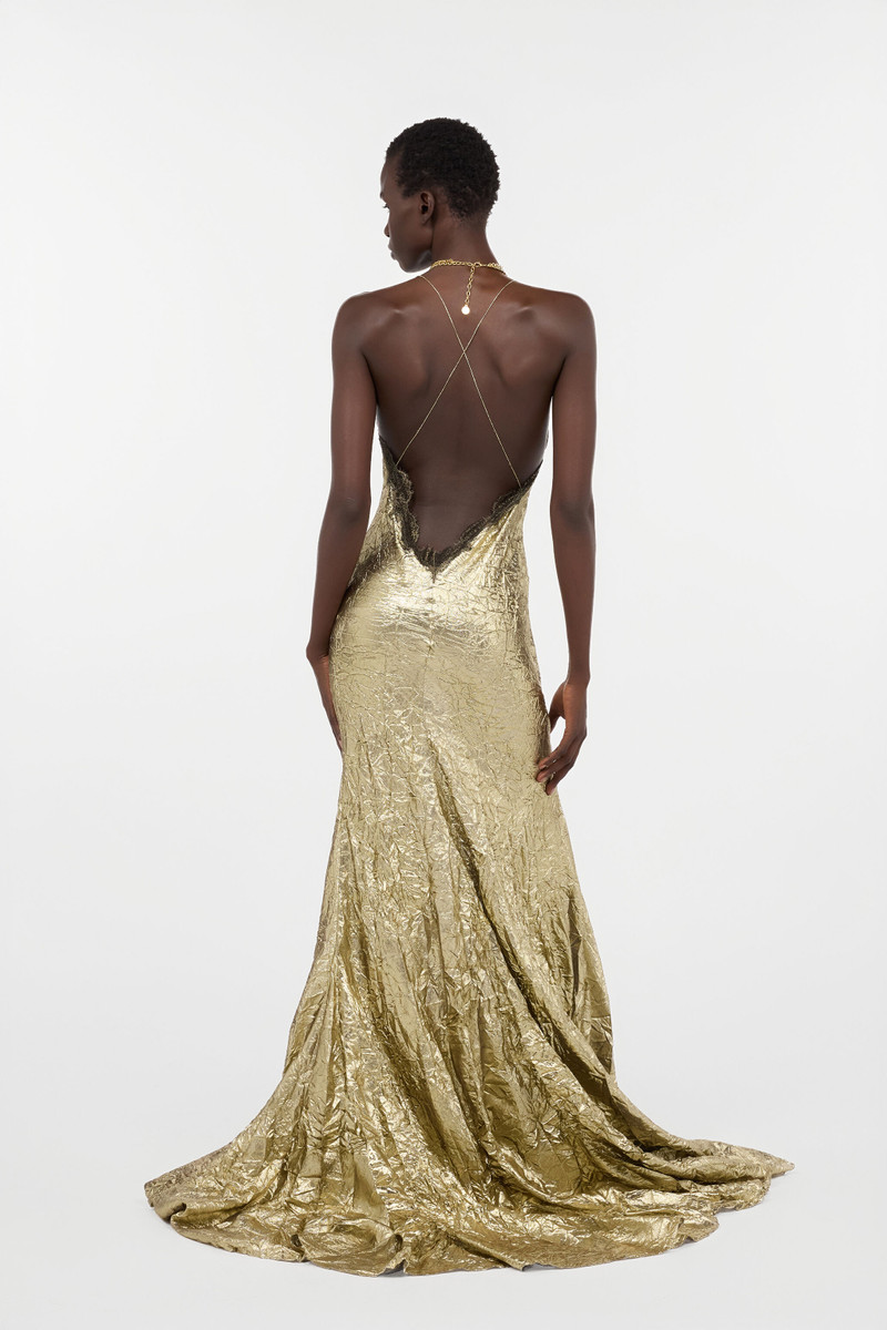 Gold Maxi Dress in Craquelé Silk Blend 4