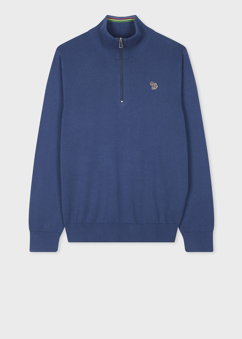 Royal Blue Organic Cotton Half Zip Zebra Logo Sweater 1
