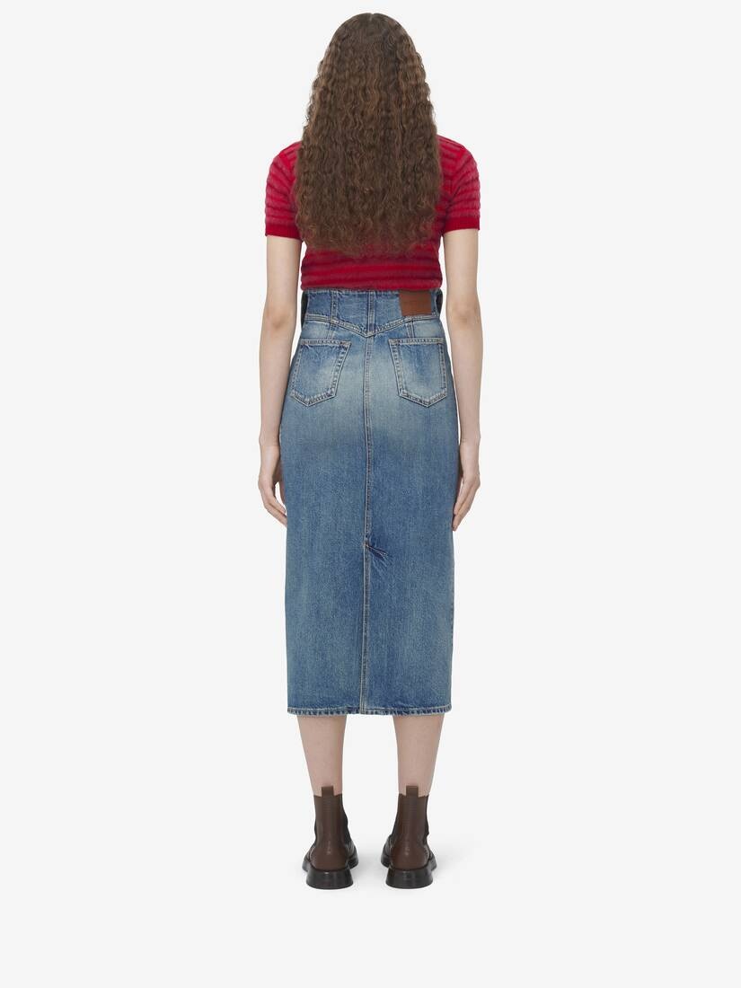 Fold Over Waist Denim Skirt - 4